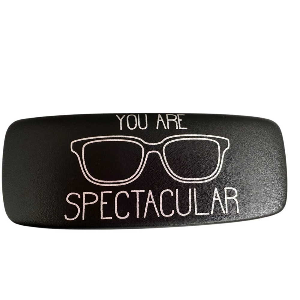 Black Vegan Leather Glasses Case “YOU ARE SPECTACULAR” in WhiteContrast Print